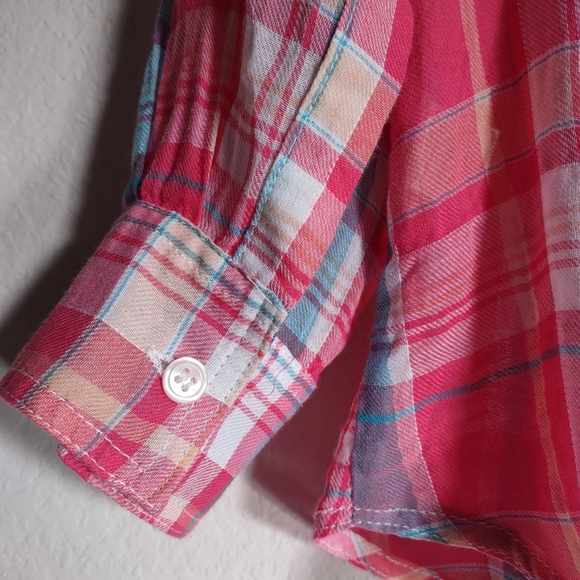 SANDRA INGRISH Sz 14W Women's 100% Cotton Button-up Plaid Long sleeve Shirt Top - Picture 5 of 13